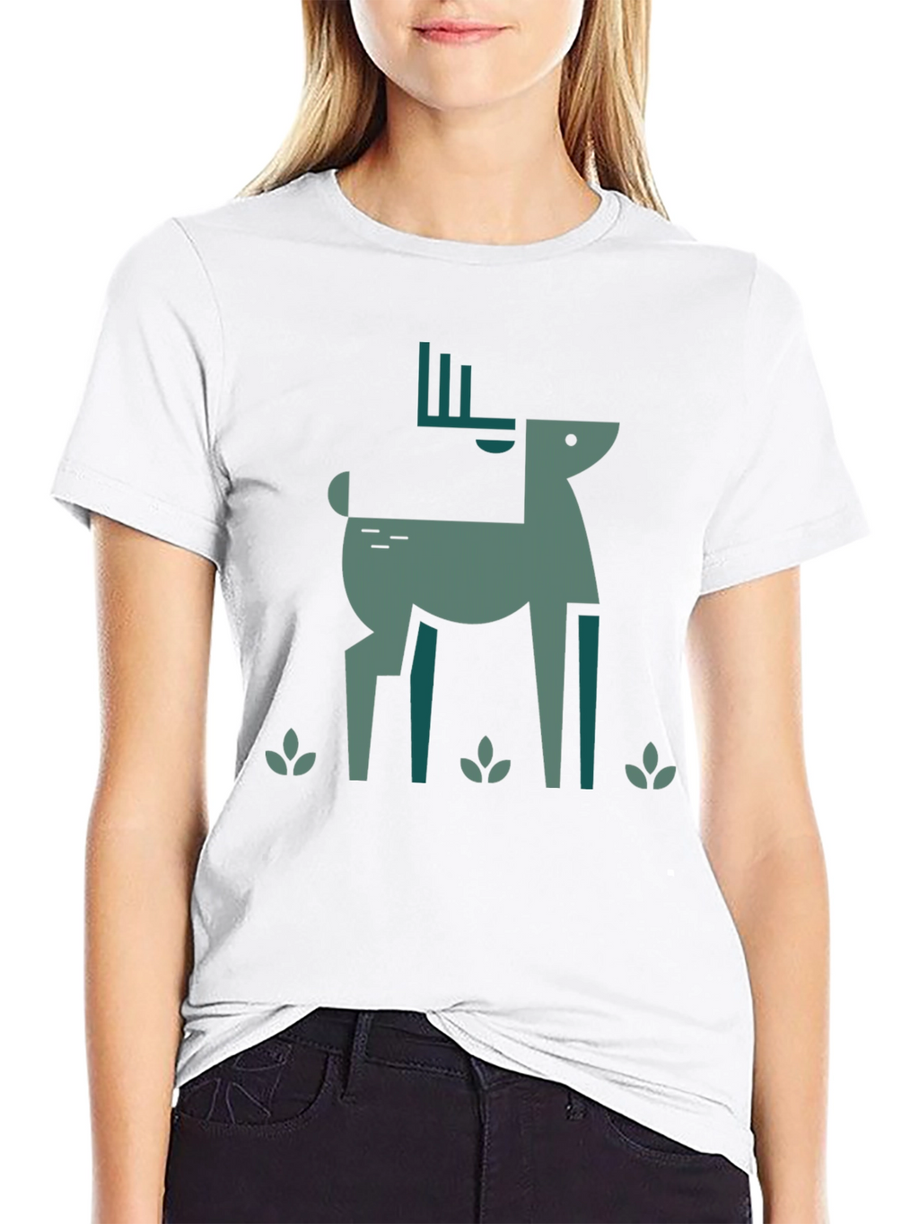 Geometric Deer Graphic Black T-Shirt