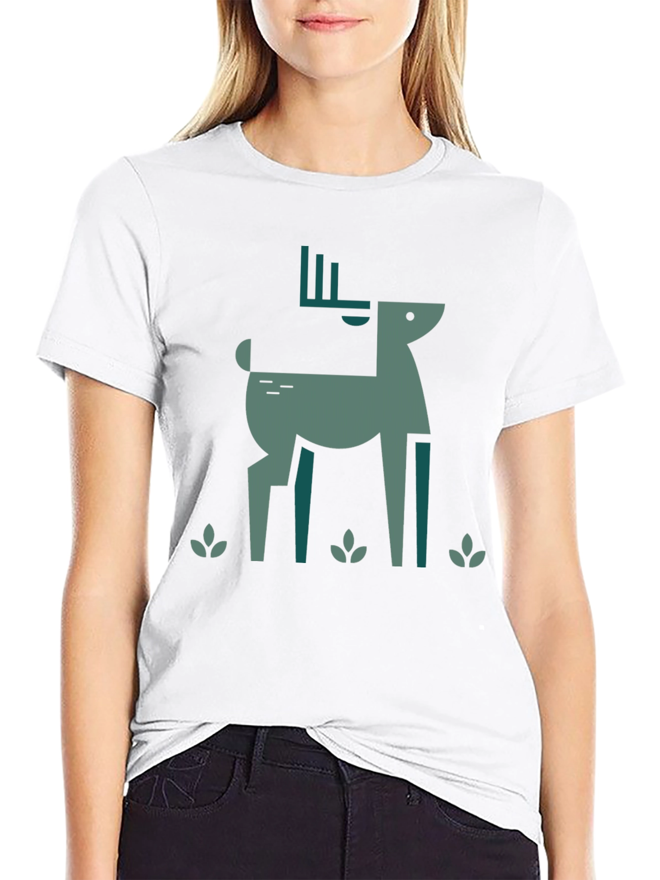 Geometric Deer Graphic Black T-Shirt