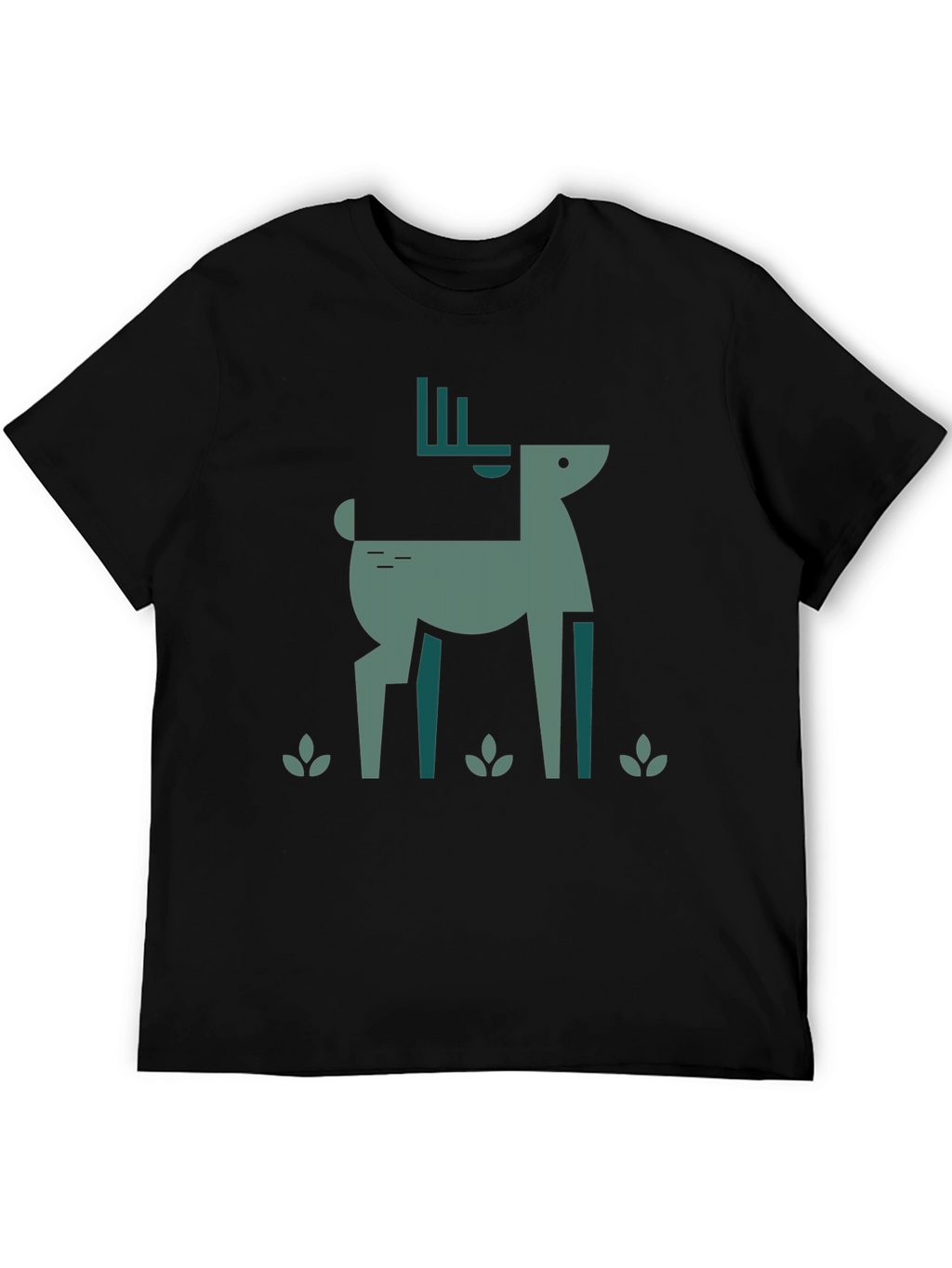 Geometric Deer Graphic Black T-Shirt