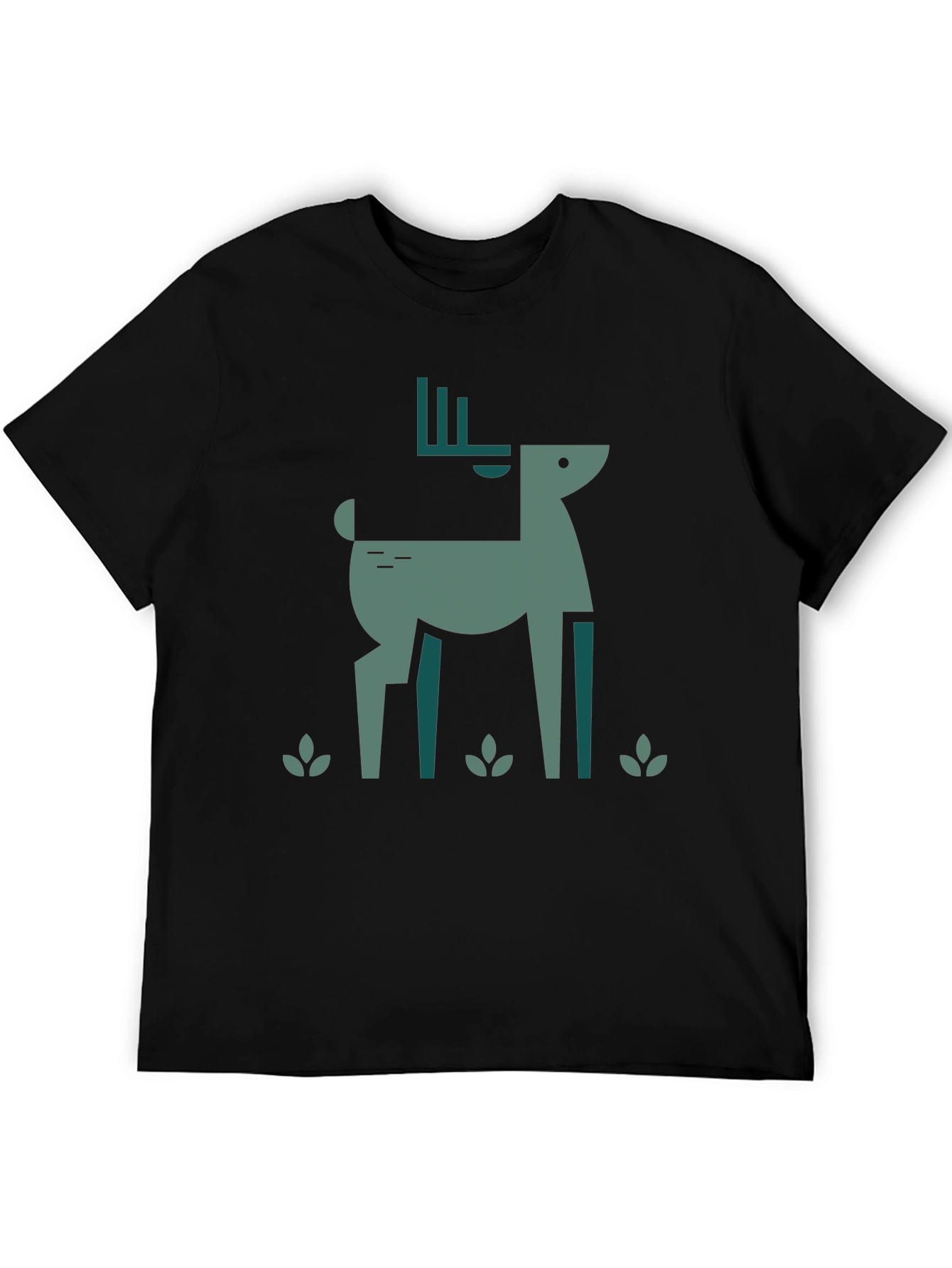 Geometric Deer Graphic Black T-Shirt