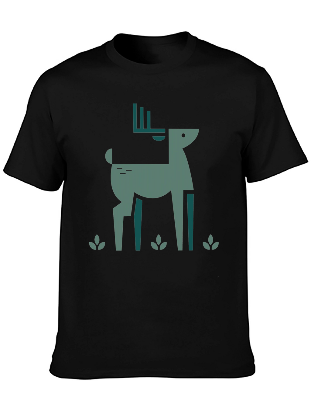 Geometric Deer Graphic Black T-Shirt
