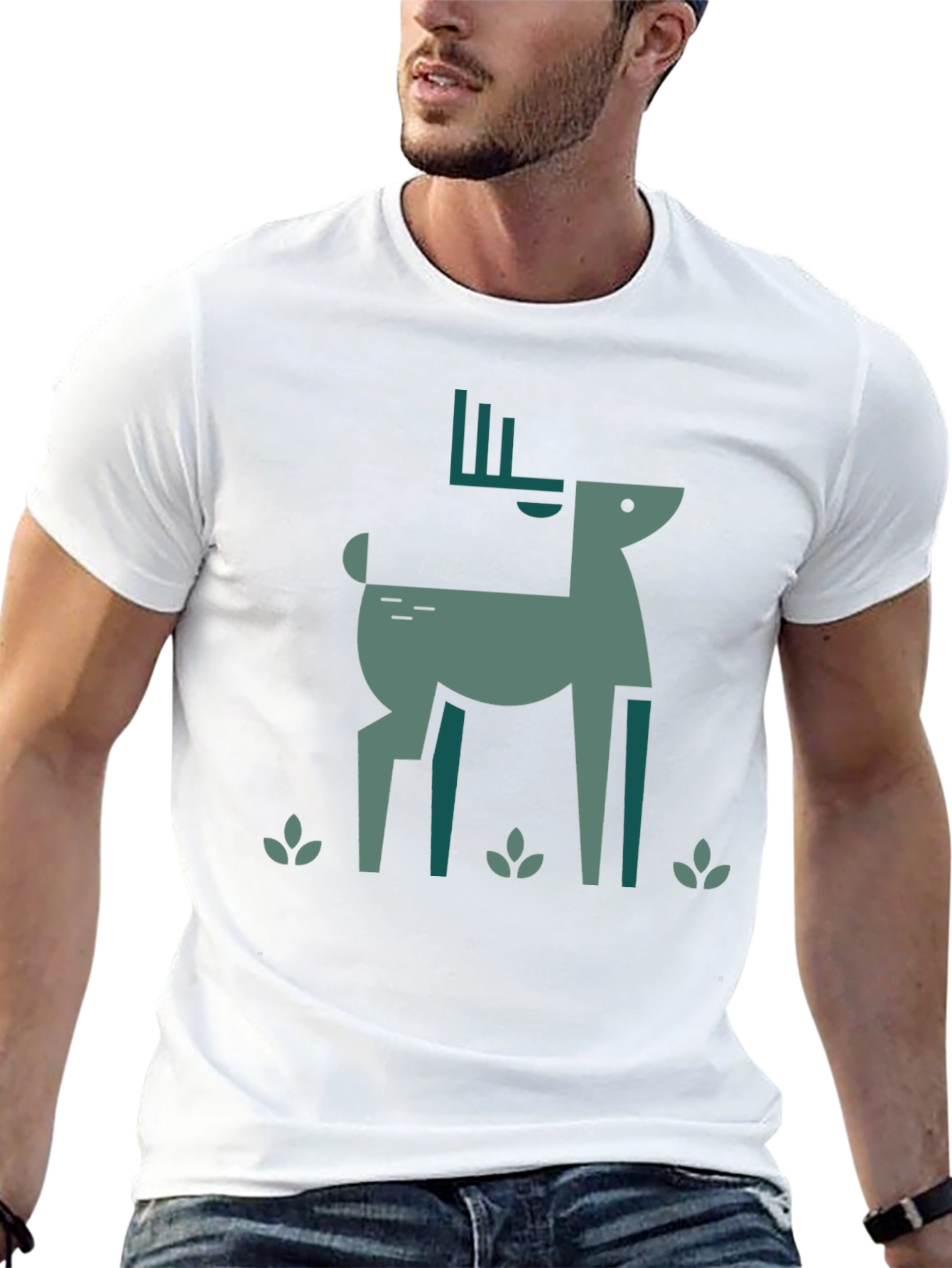 Geometric Deer Graphic Black T-Shirt