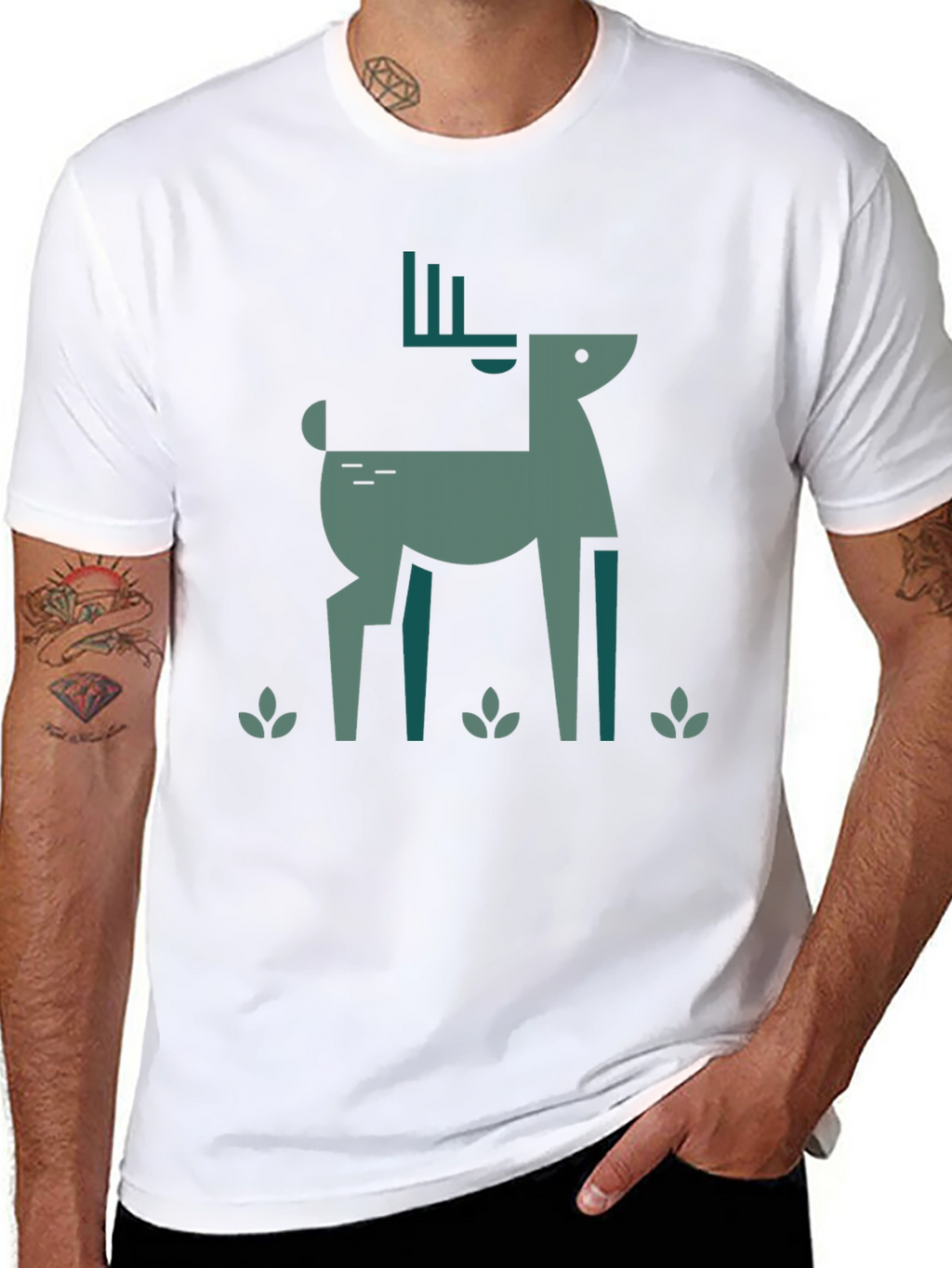 Geometric Deer Graphic Black T-Shirt