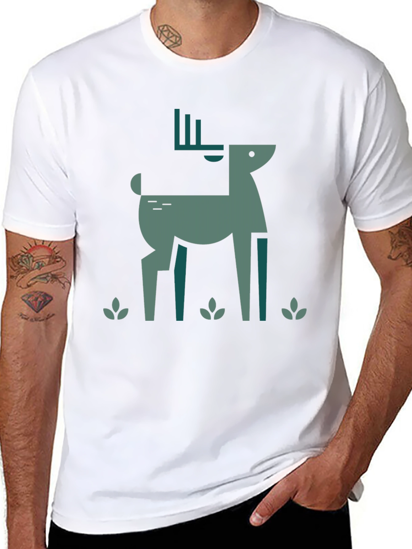 Geometric Deer Graphic Black T-Shirt