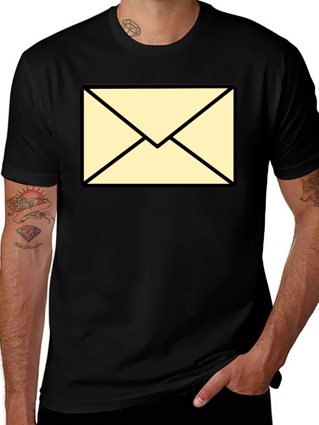 Mens Black T-Shirt with Envelope Graphic