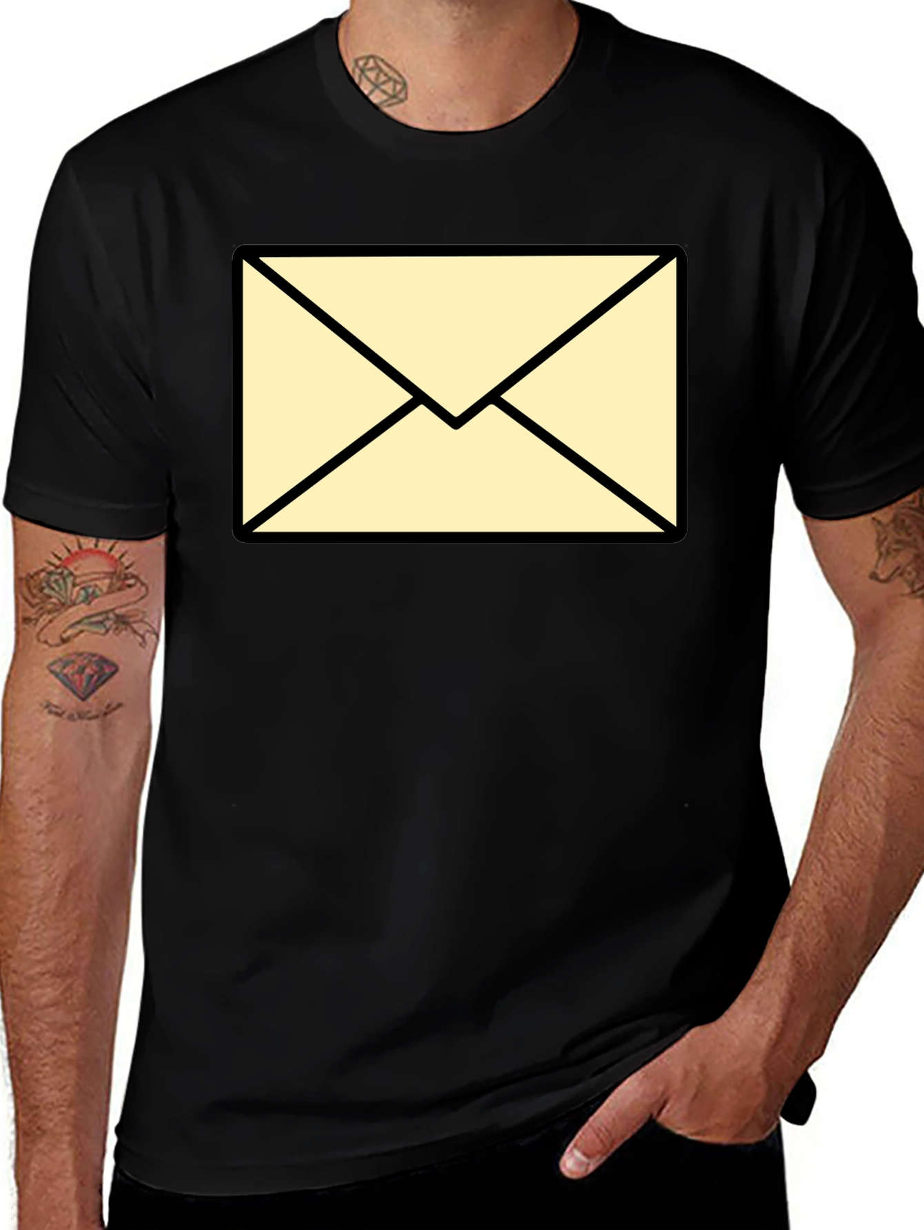 Mens Black T-Shirt with Envelope Graphic