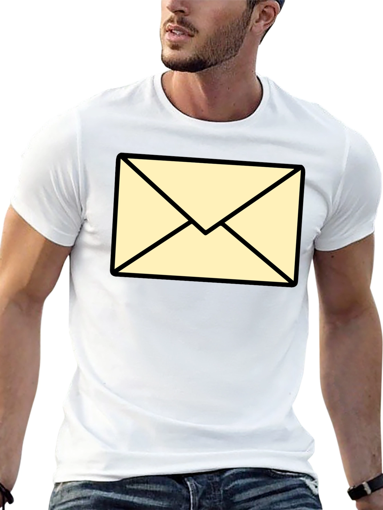 Mens Black T-Shirt with Envelope Graphic