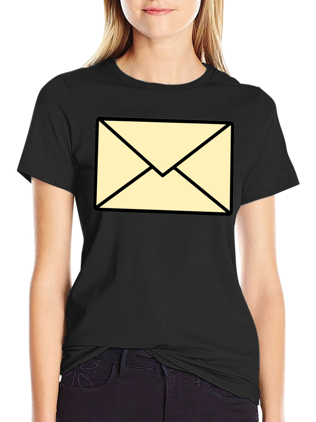 Mens Black T-Shirt with Envelope Graphic