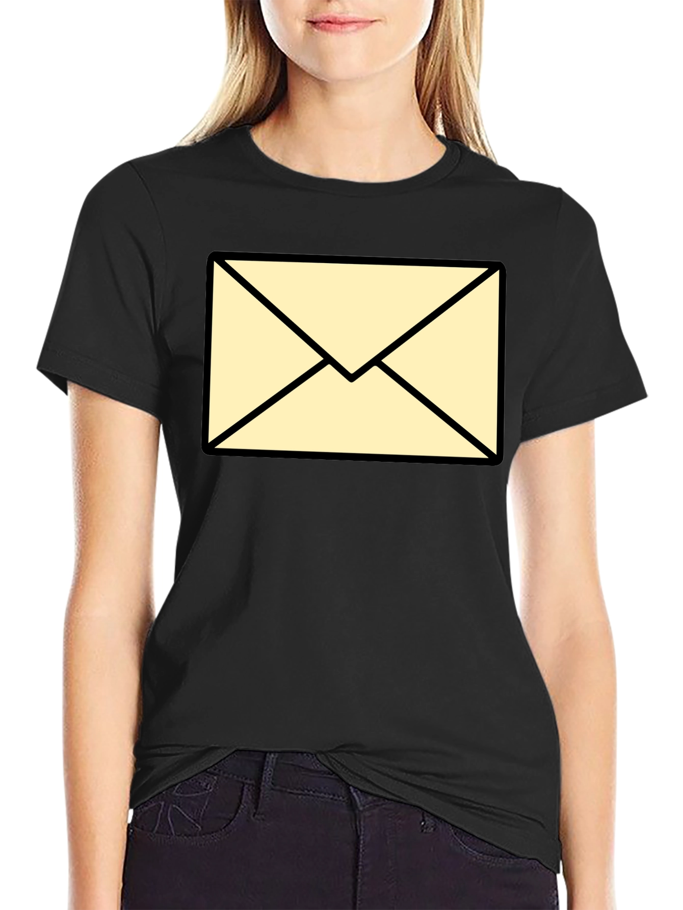 Mens Black T-Shirt with Envelope Graphic