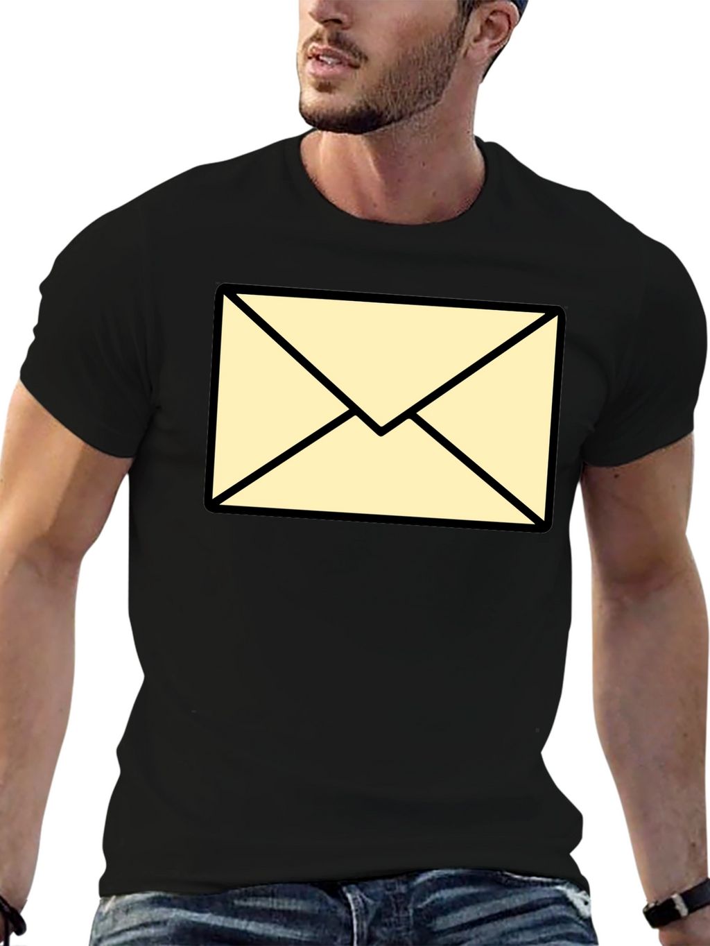 Mens Black T-Shirt with Envelope Graphic