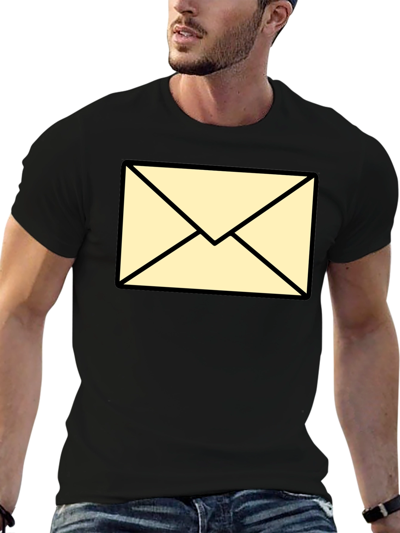 Mens Black T-Shirt with Envelope Graphic