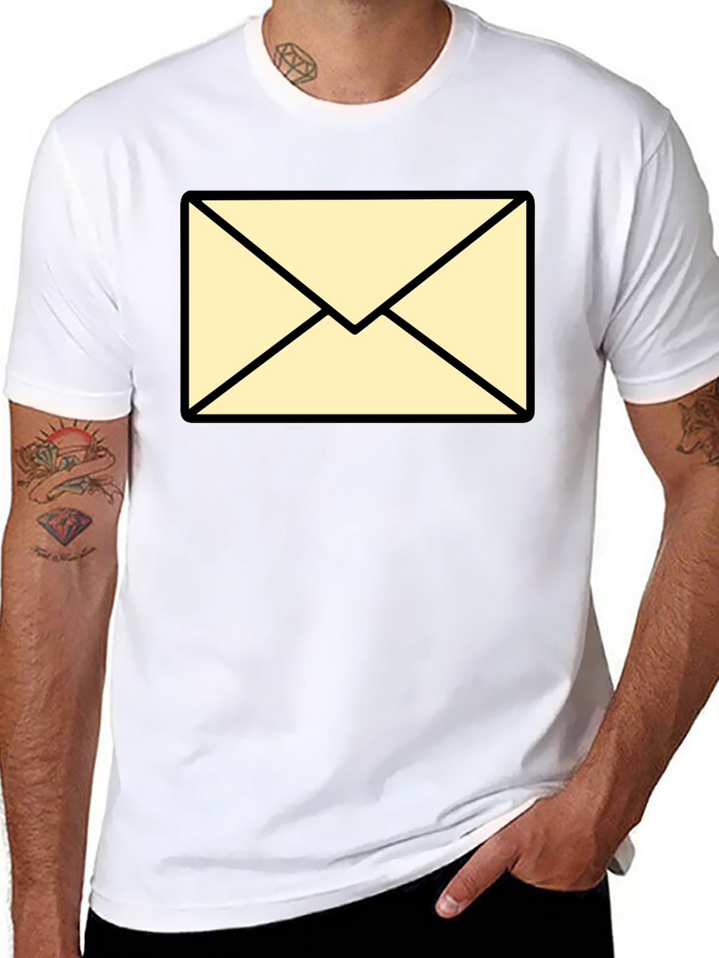 Mens Black T-Shirt with Envelope Graphic