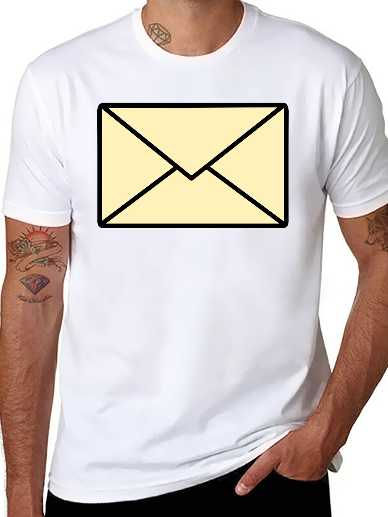 Mens Black T-Shirt with Envelope Graphic