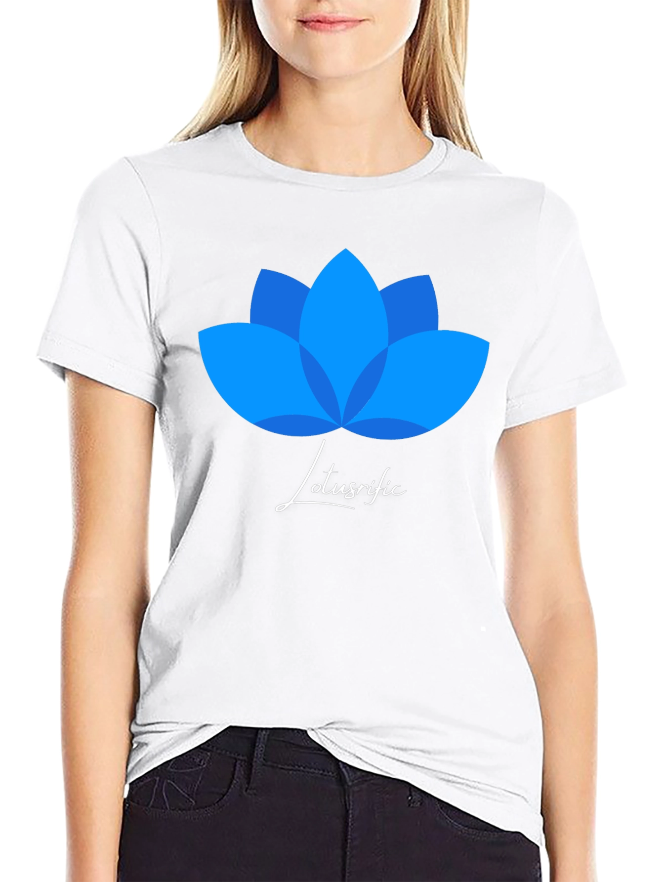 Lotusrific Black T-Shirt - Blue Lotus Design
