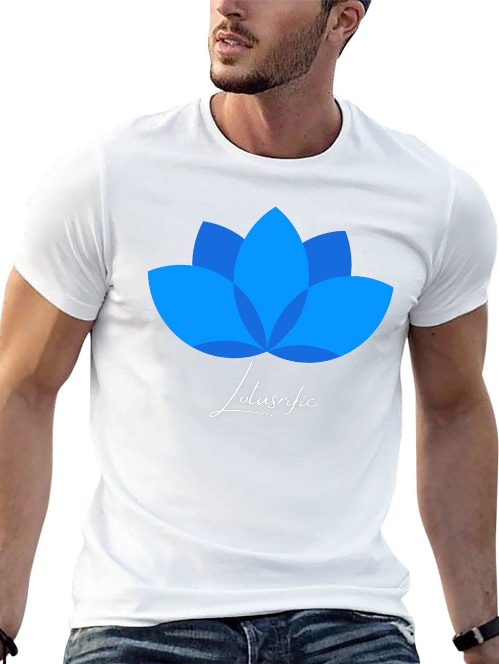 Lotusrific Black T-Shirt - Blue Lotus Design