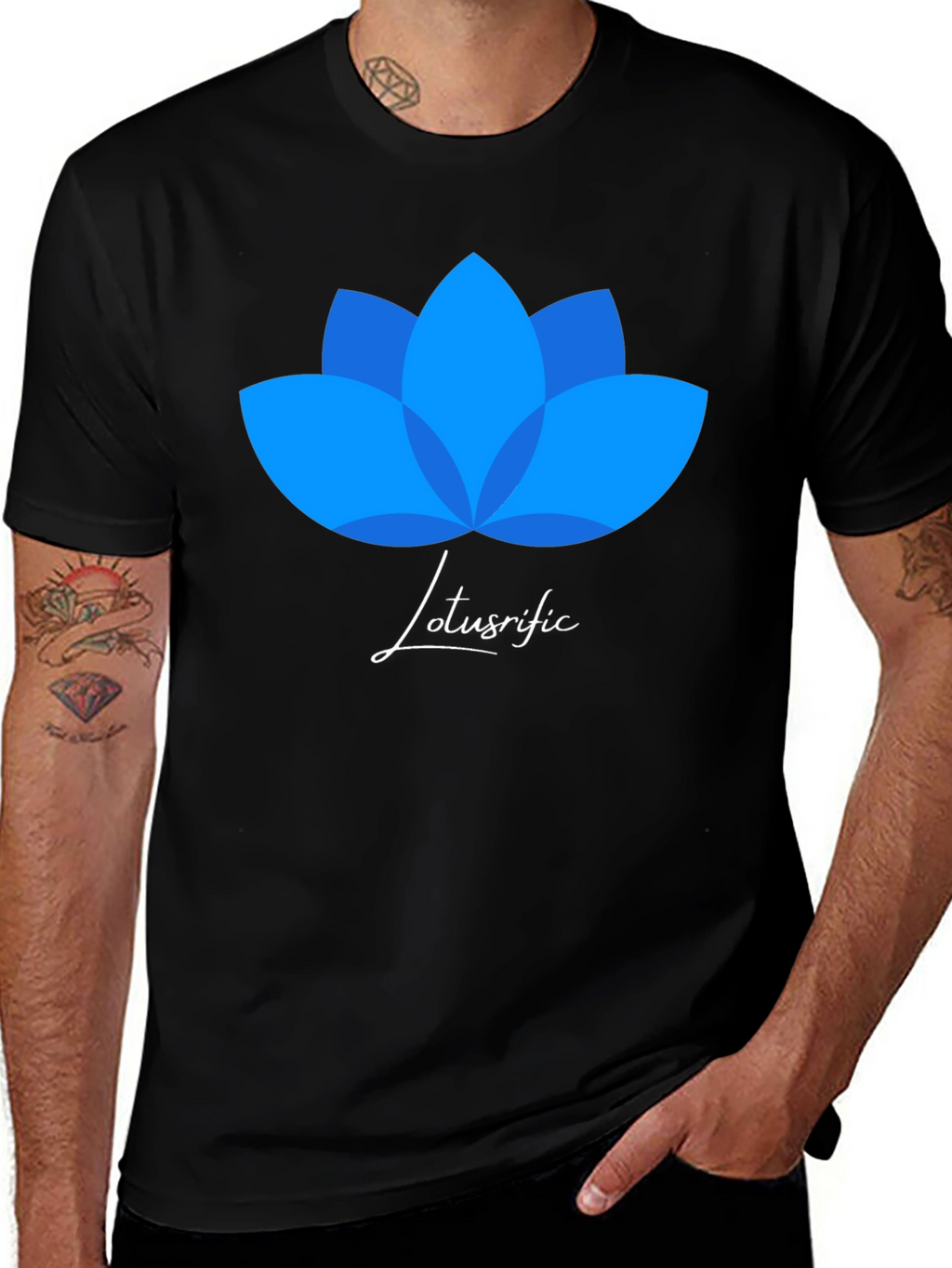 Lotusrific Black T-Shirt - Blue Lotus Design
