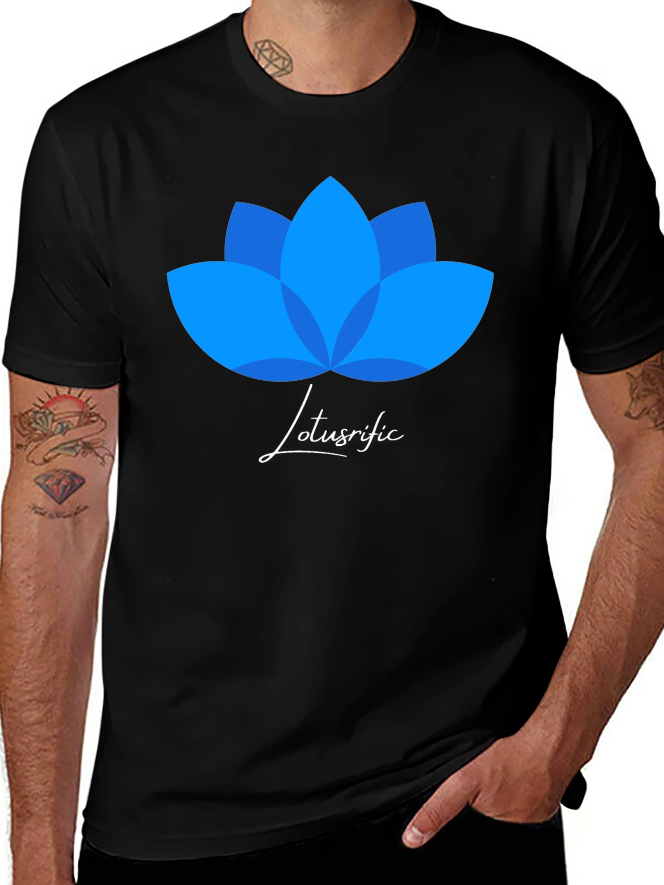 Lotusrific Black T-Shirt - Blue Lotus Design