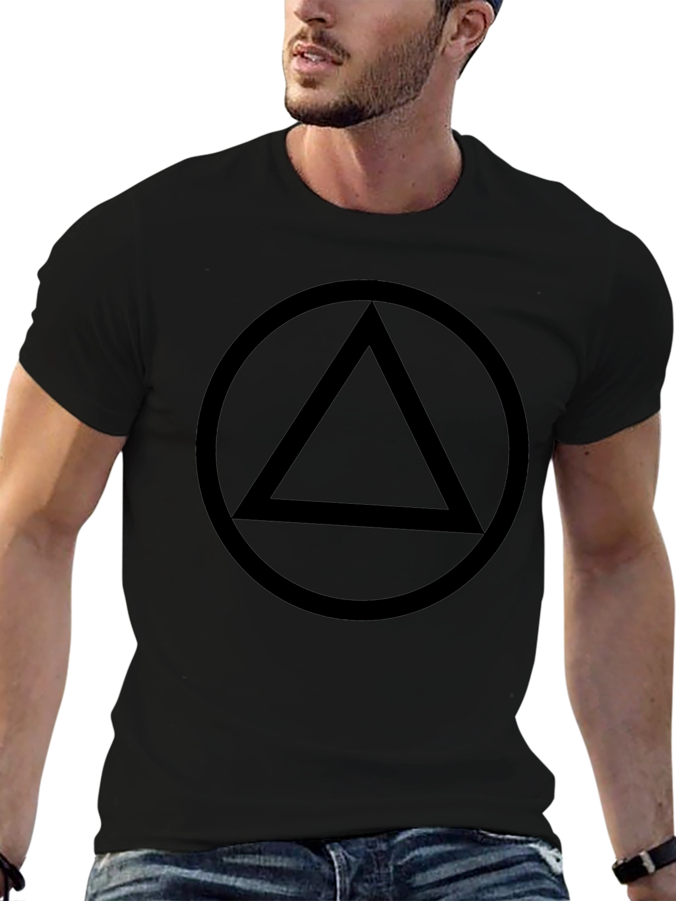 Minimalist Circle Triangle Graphic Tee - Black