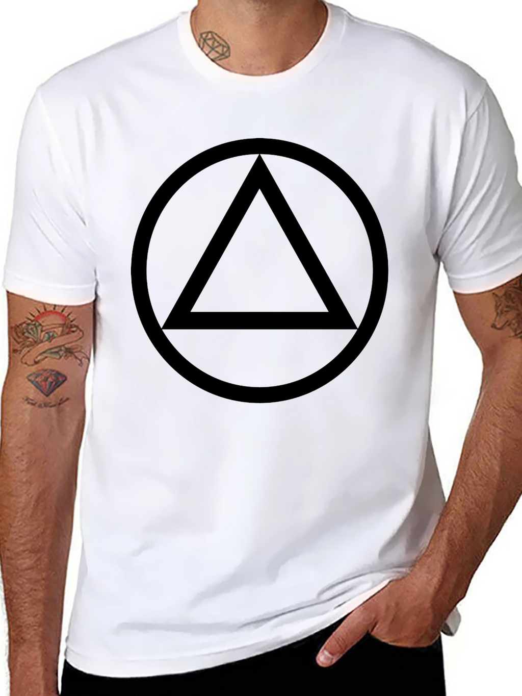 Minimalist Circle Triangle Graphic Tee - Black
