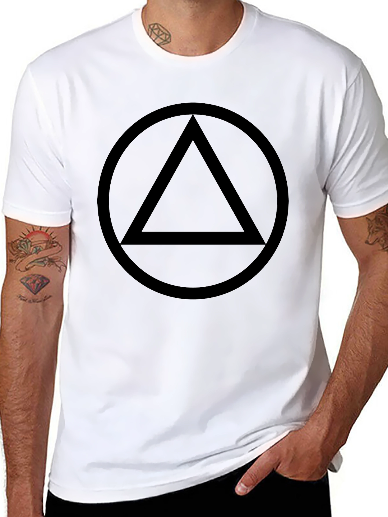 Minimalist Circle Triangle Graphic Tee - Black