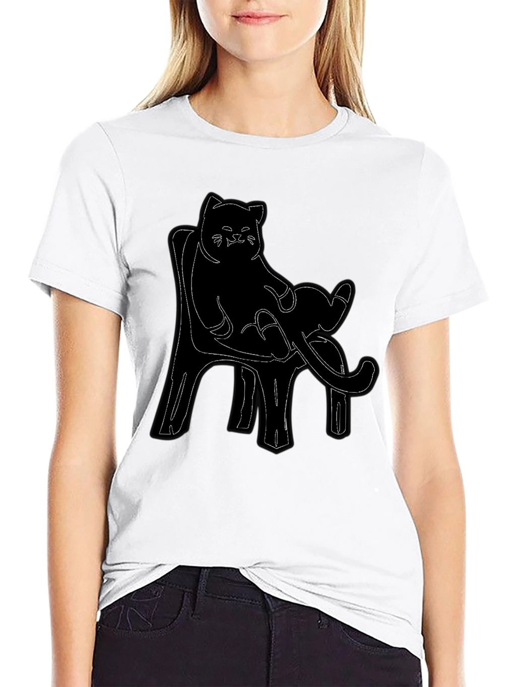 Cat on Chair Graphic Tee - Black
