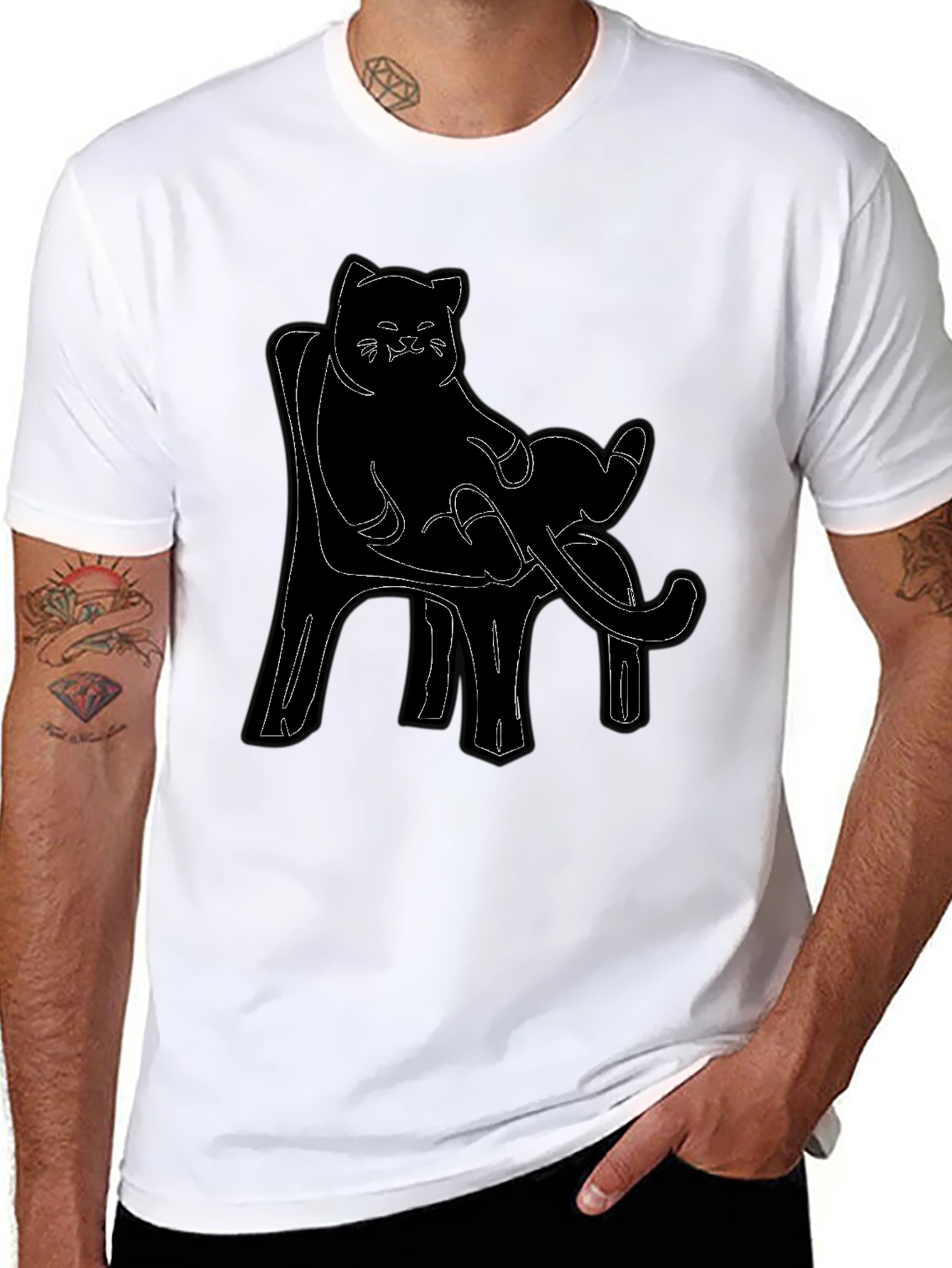 Cat on Chair Graphic Tee - Black