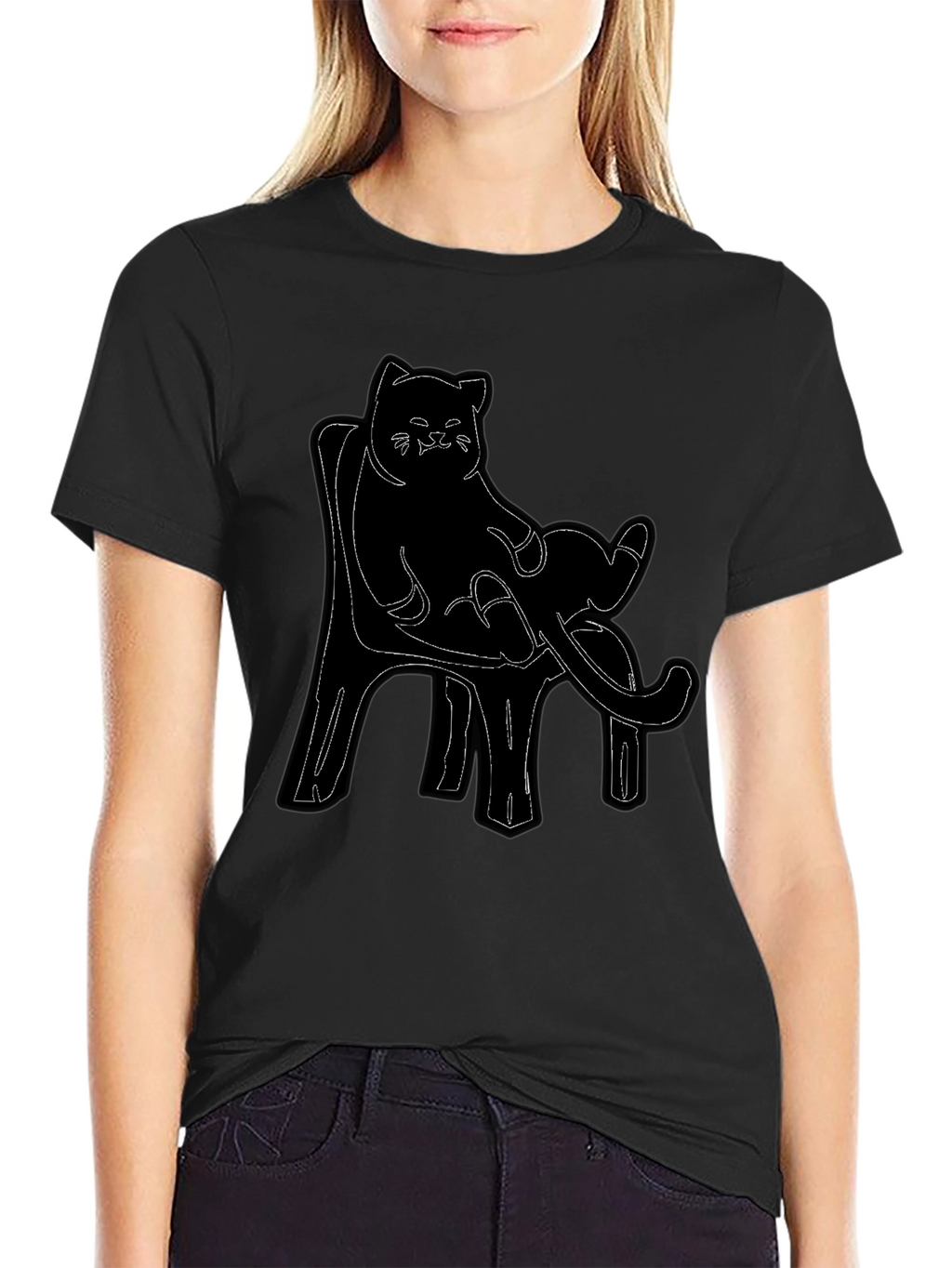 Cat on Chair Graphic Tee - Black