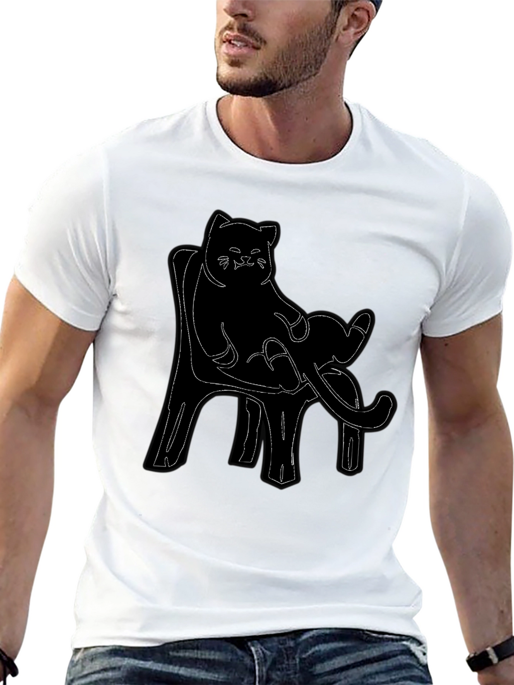 Cat on Chair Graphic Tee - Black