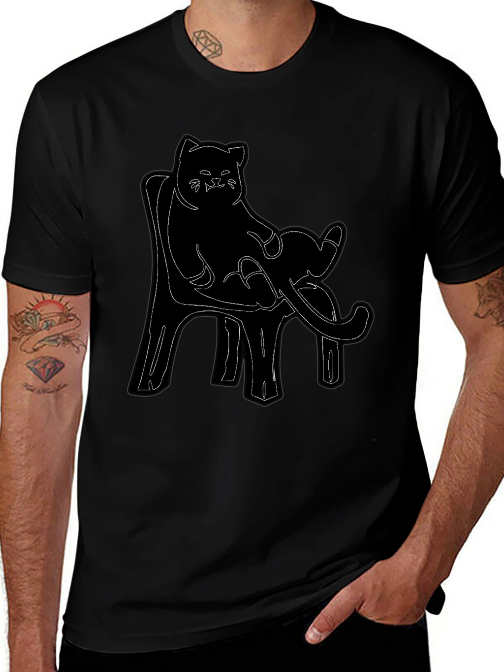 Cat on Chair Graphic Tee - Black