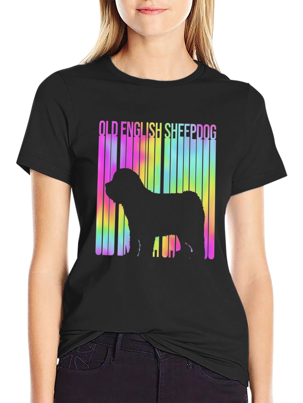Old English Sheepdog Rainbow Barcode T-Shirt – Dog Lover Graphic Tee
