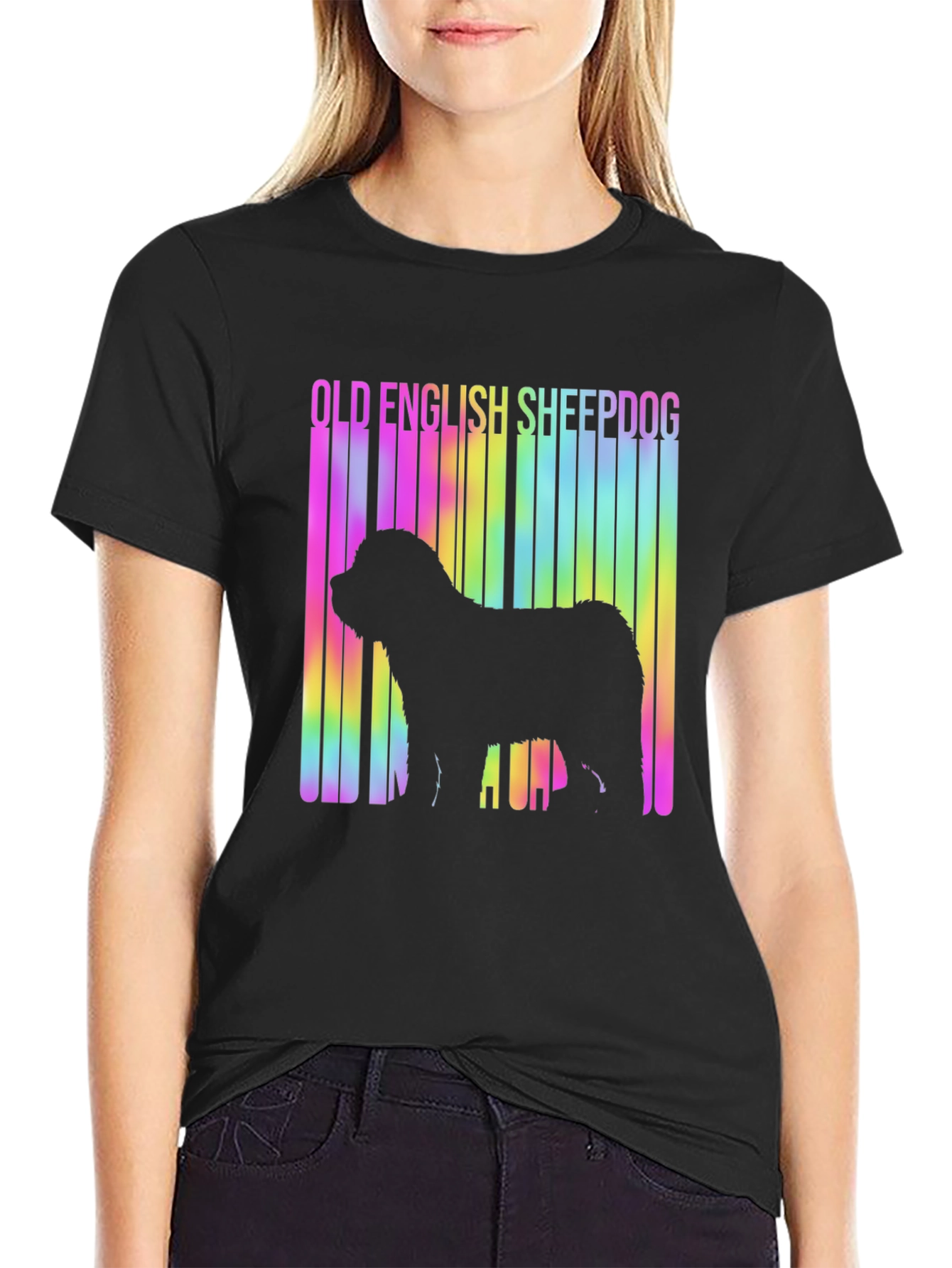 Old English Sheepdog Rainbow Barcode T-Shirt – Dog Lover Graphic Tee
