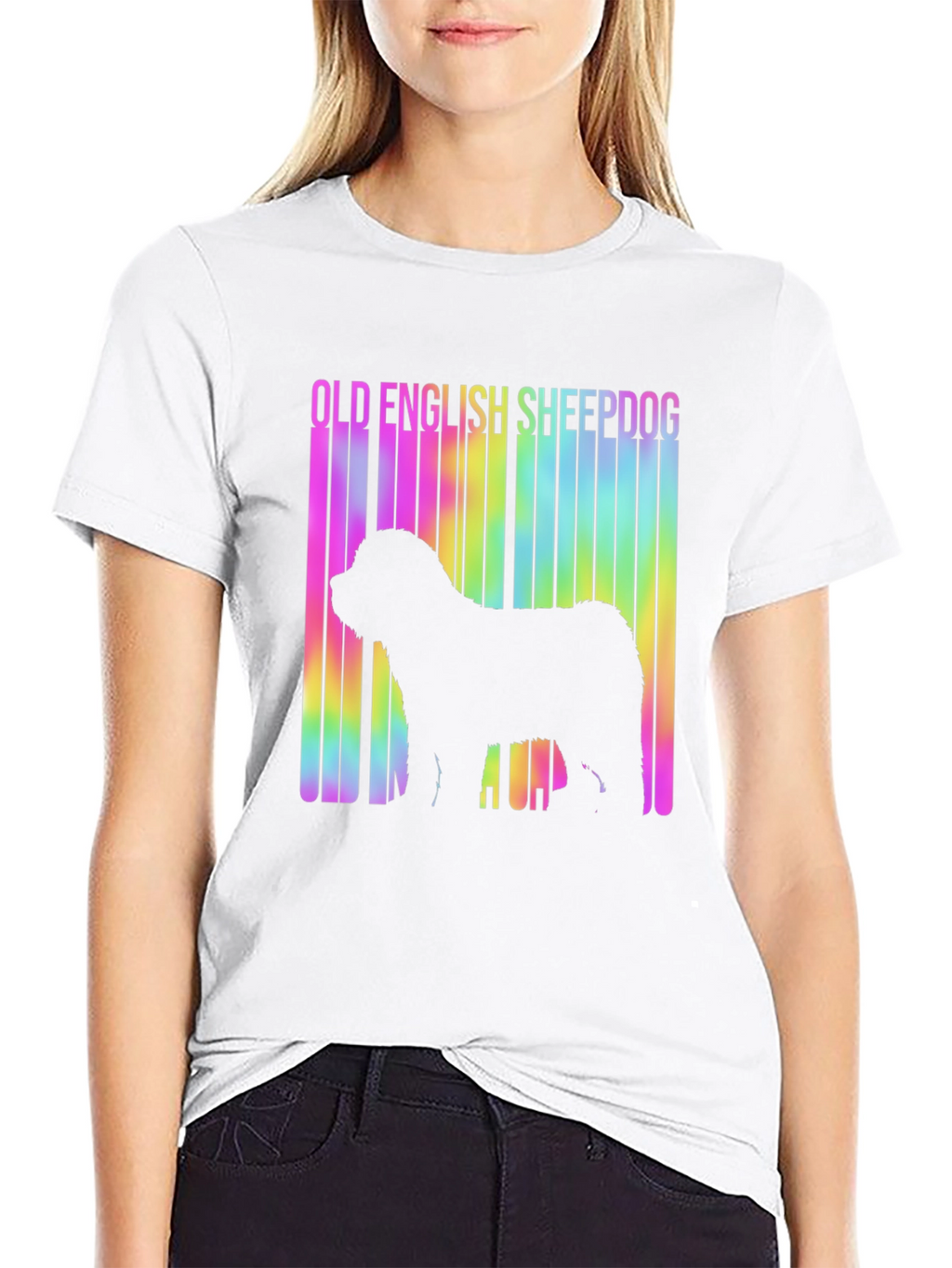 Old English Sheepdog Rainbow Barcode T-Shirt – Dog Lover Graphic Tee