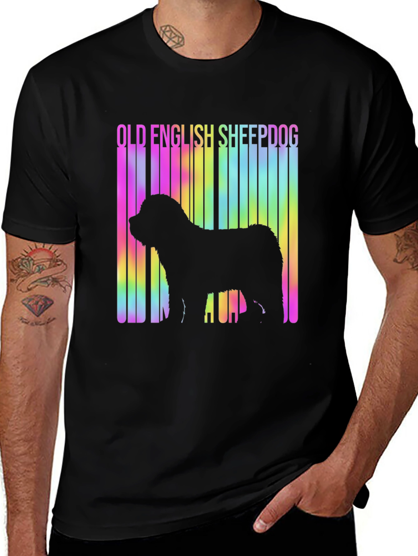 Old English Sheepdog Rainbow Barcode T-Shirt – Dog Lover Graphic Tee
