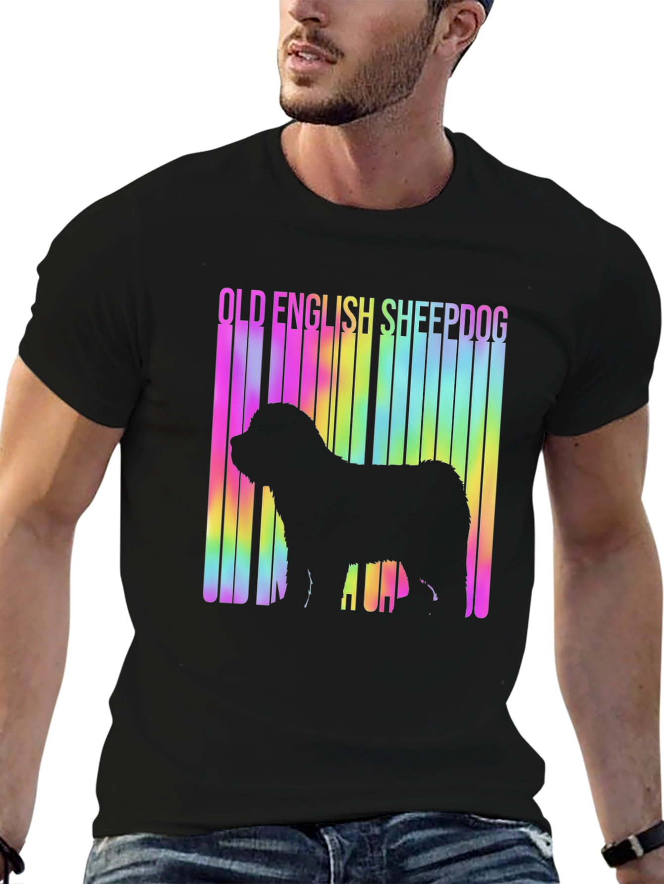 Old English Sheepdog Rainbow Barcode T-Shirt – Dog Lover Graphic Tee