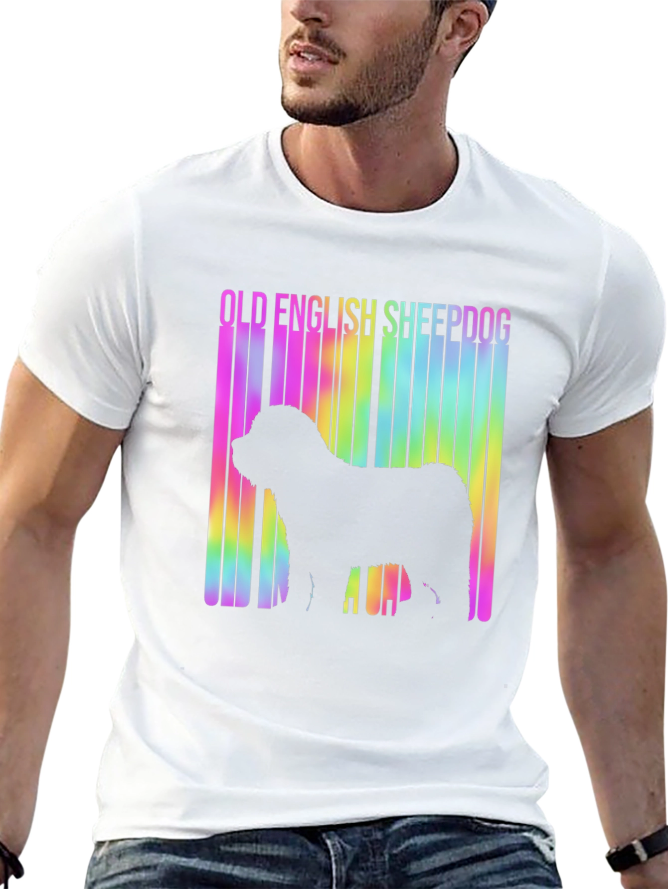 Old English Sheepdog Rainbow Barcode T-Shirt – Dog Lover Graphic Tee