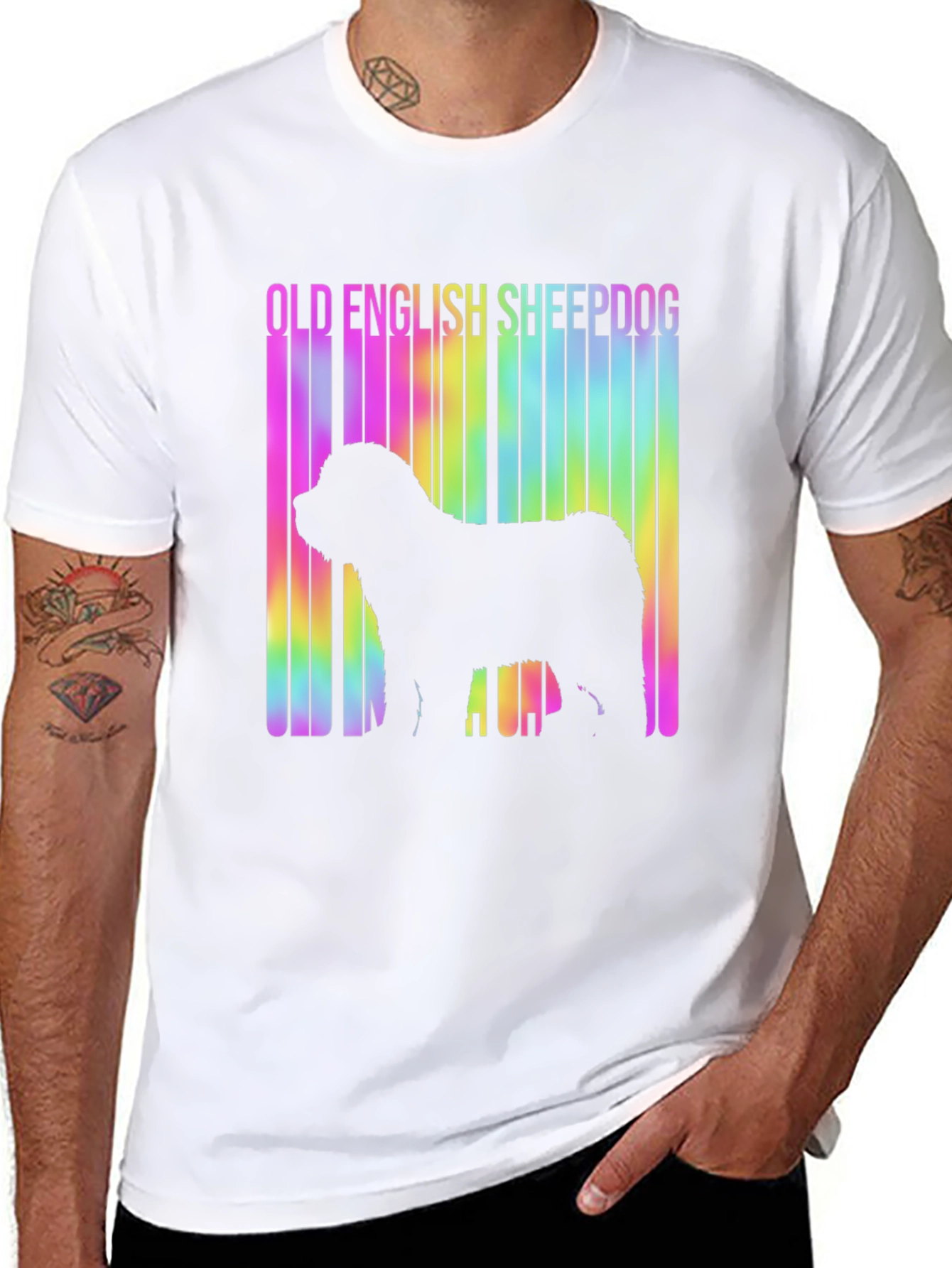 Old English Sheepdog Rainbow Barcode T-Shirt – Dog Lover Graphic Tee