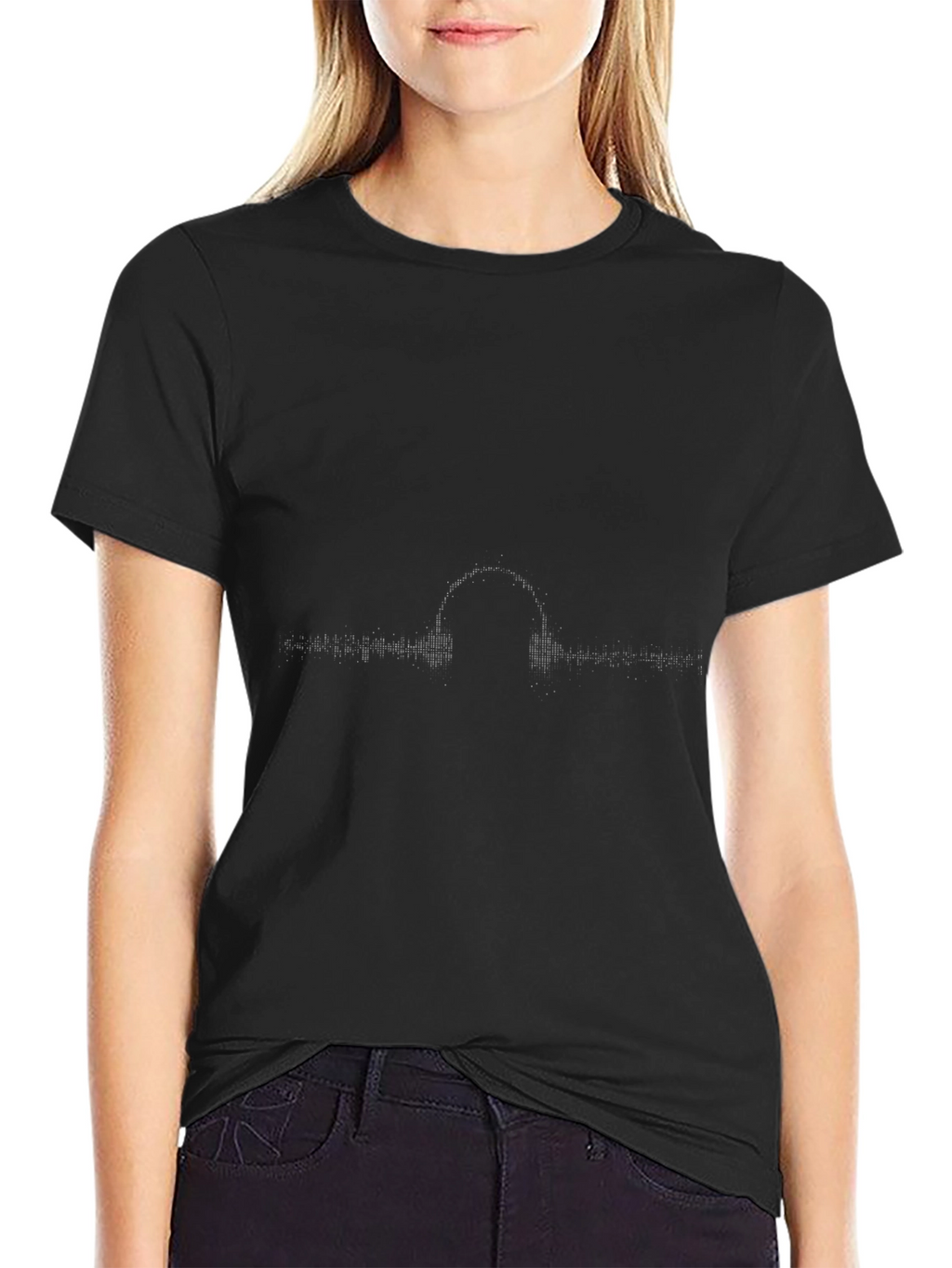 Black Graphic Tee - Headphones and Equalizer Design