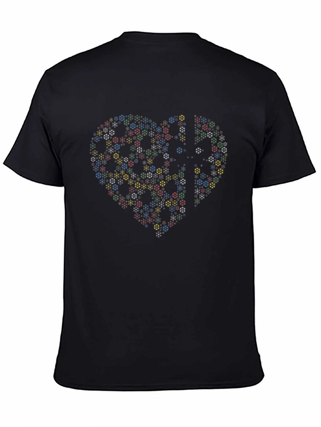 Heart Snowflake Pattern Black T-Shirt
