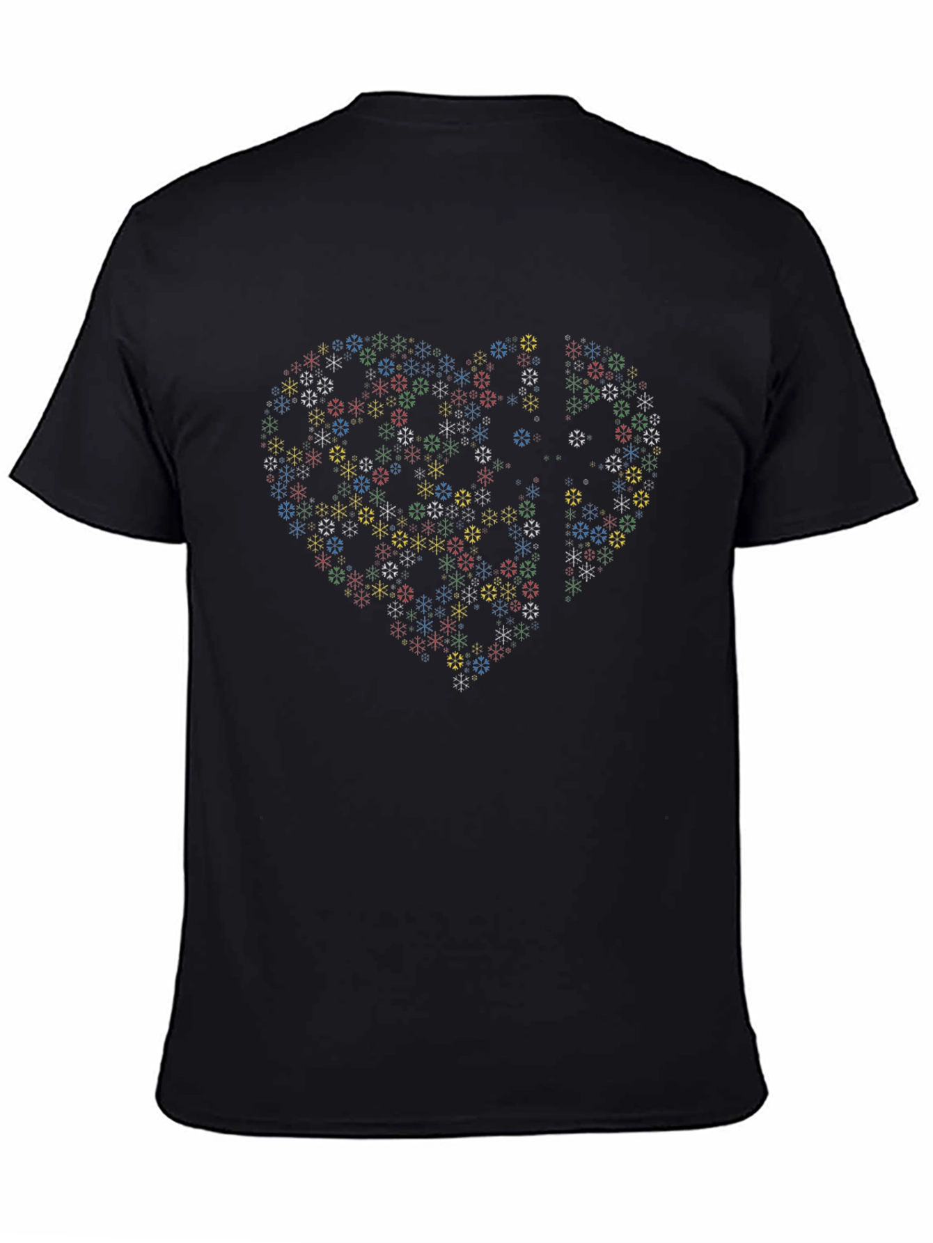 Heart Snowflake Pattern Black T-Shirt