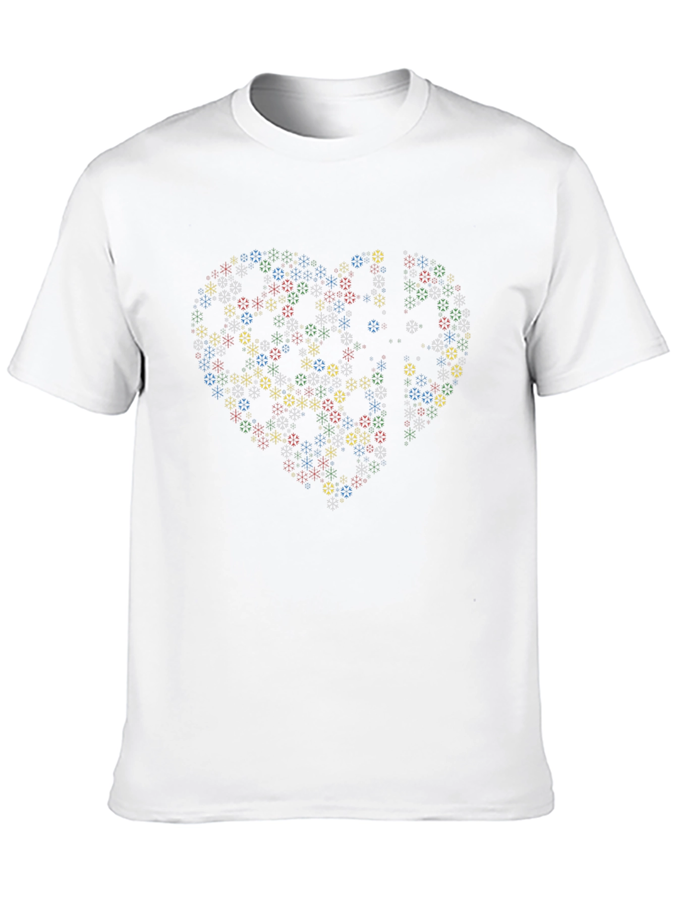 Heart Snowflake Pattern Black T-Shirt
