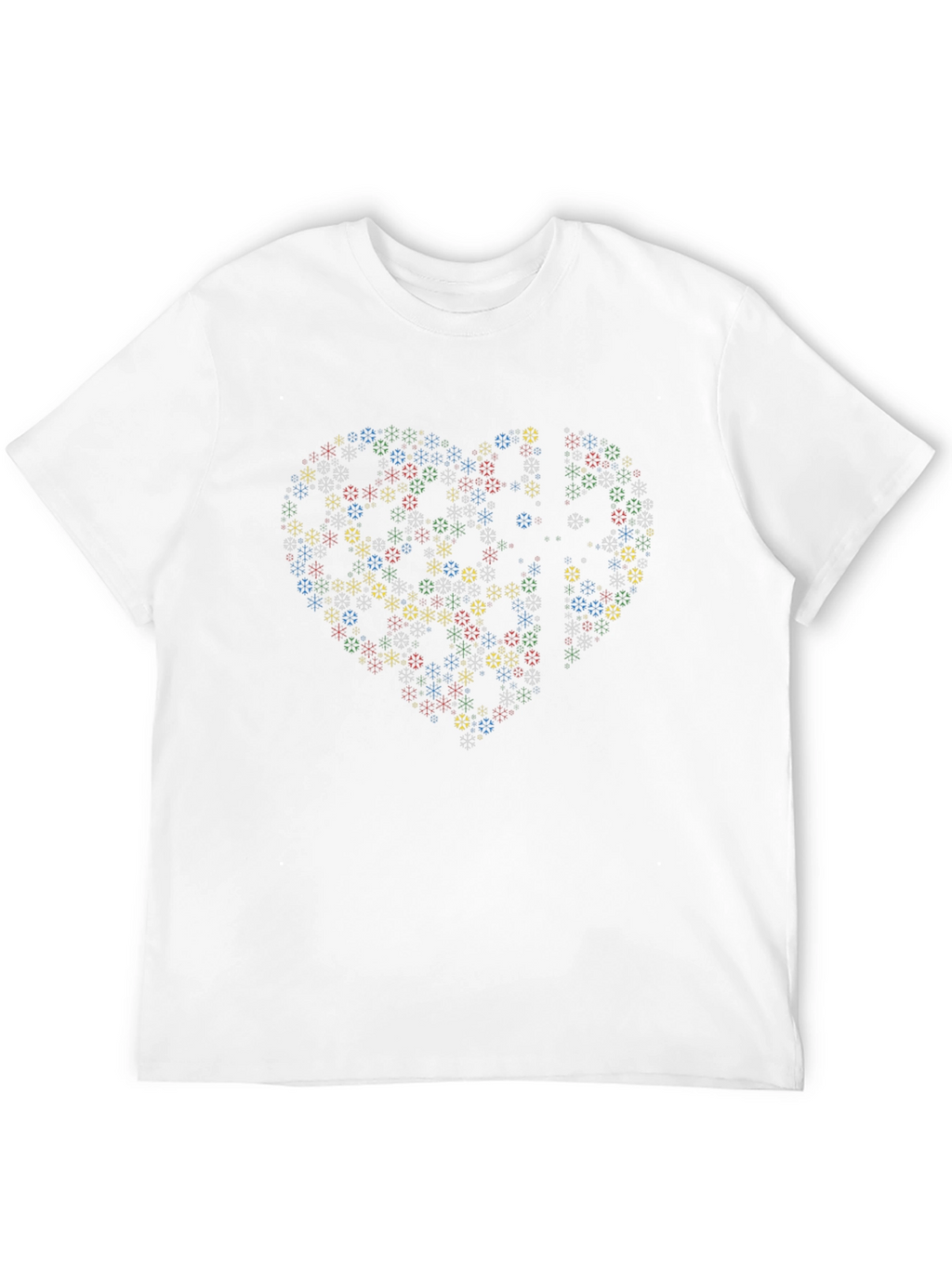 Heart Snowflake Pattern Black T-Shirt