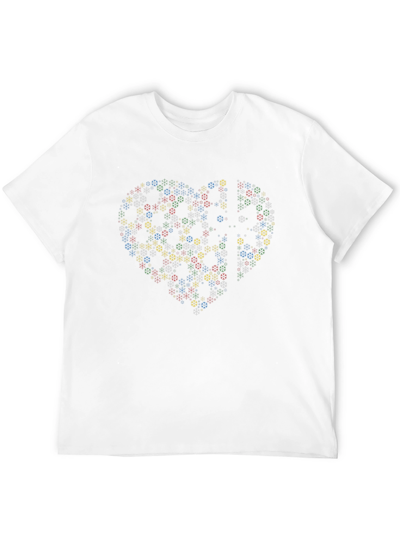Heart Snowflake Pattern Black T-Shirt