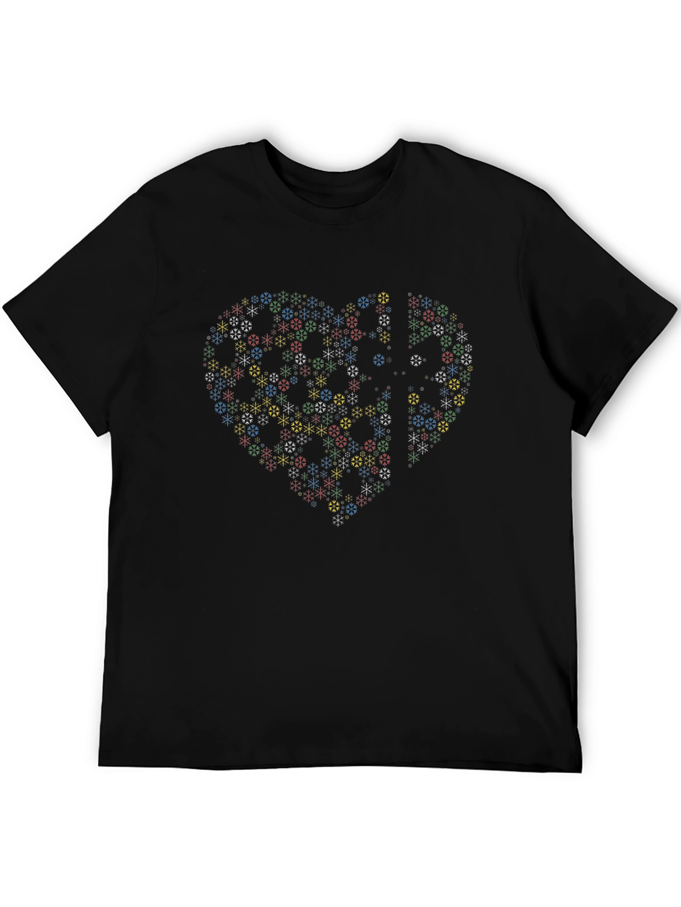 Heart Snowflake Pattern Black T-Shirt