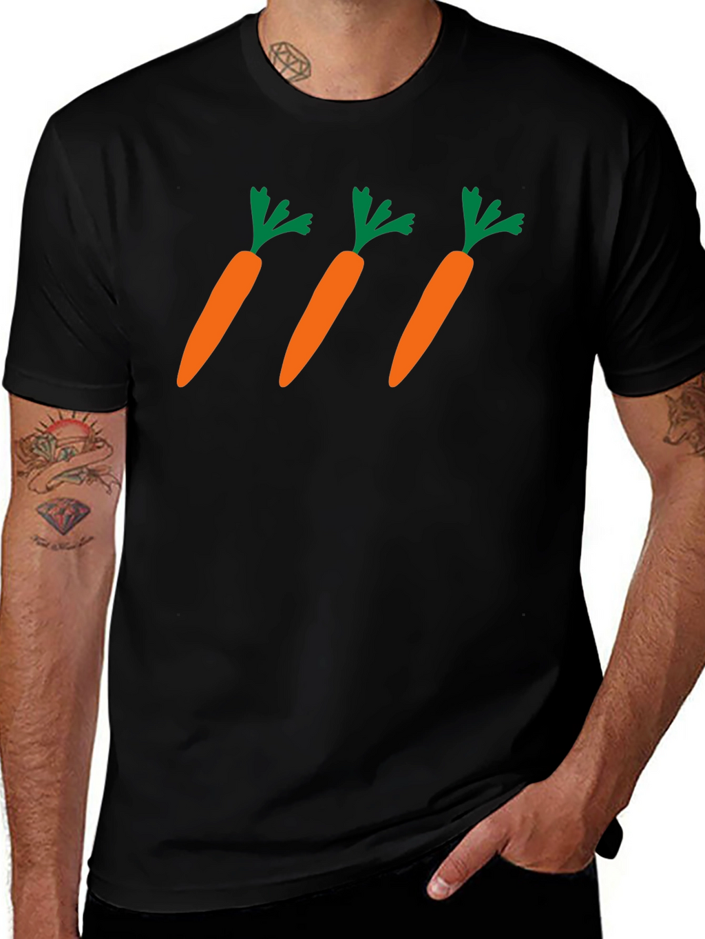 Carrot Pattern Black T-Shirt
