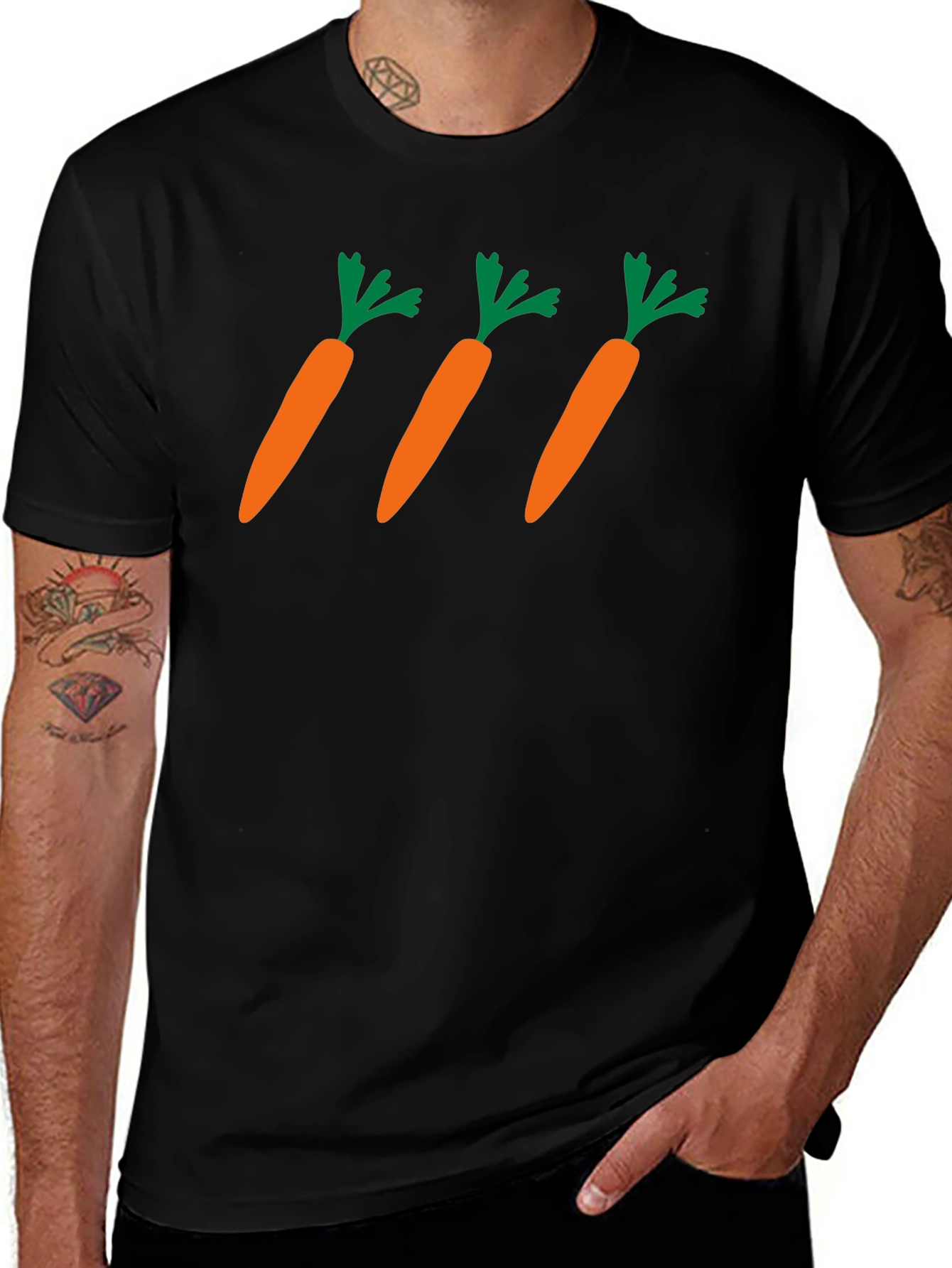 Carrot Pattern Black T-Shirt