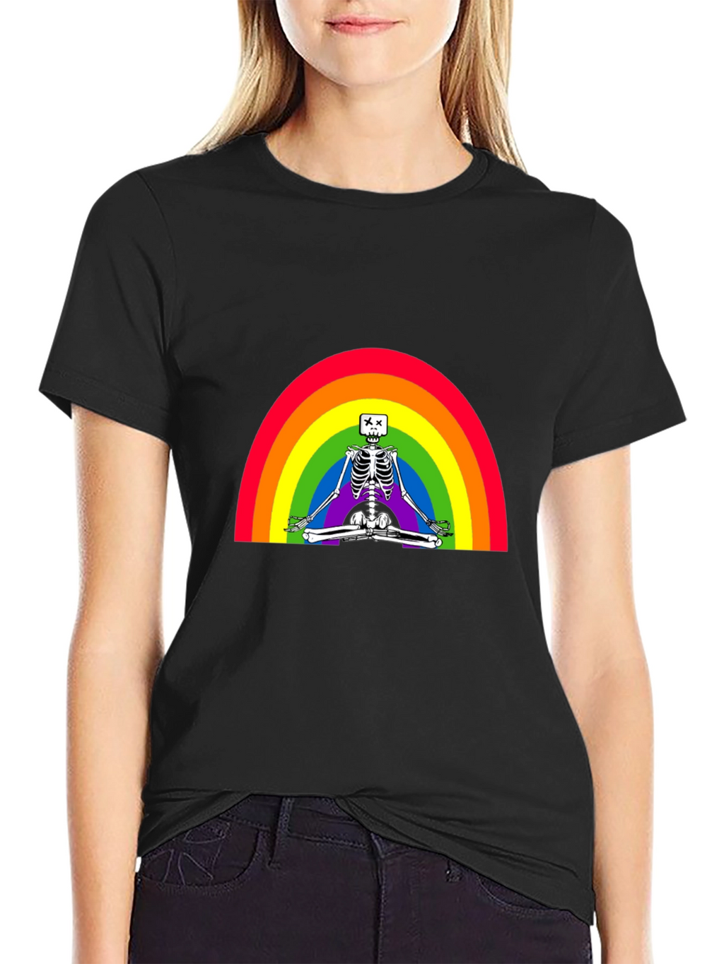 Rainbow Skeleton Meditating T-Shirt - Stylish & Unique