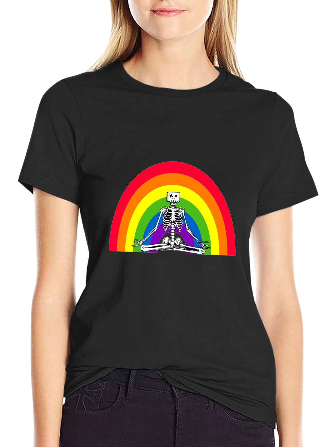 Rainbow Skeleton Meditating T-Shirt - Stylish & Unique