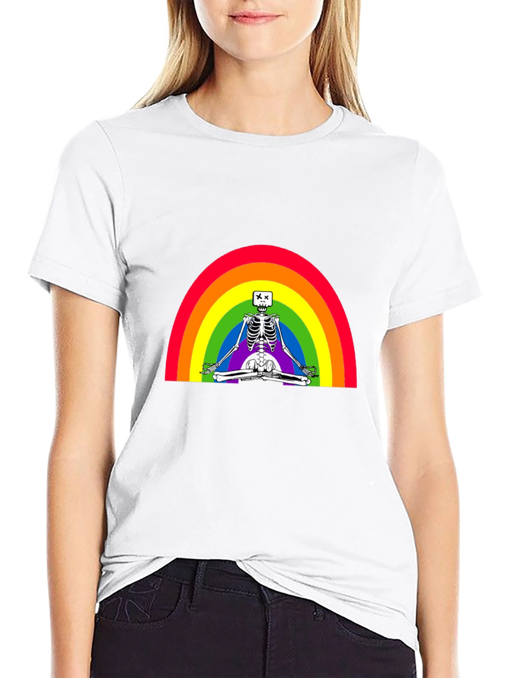 Rainbow Skeleton Meditating T-Shirt - Stylish & Unique