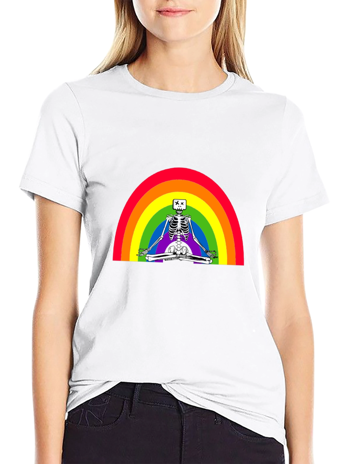 Rainbow Skeleton Meditating T-Shirt - Stylish & Unique