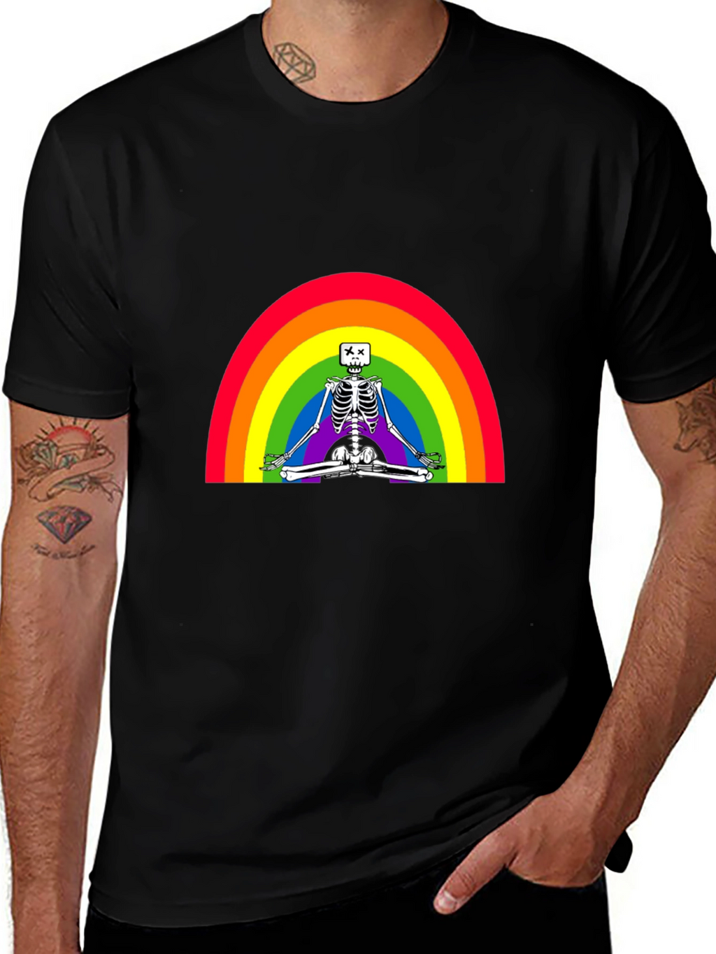 Rainbow Skeleton Meditating T-Shirt - Stylish & Unique